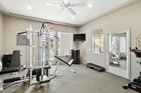 Apache Junction apartment for rent - a gym with cardio equipment and a ceiling fan