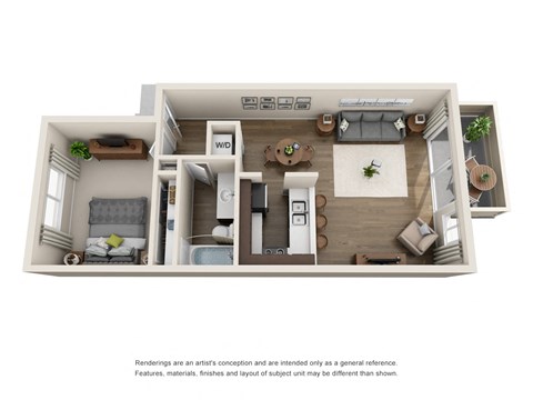 Floor plan for 1 bed, 1 bath, 560 sqft