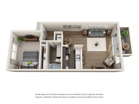 Floor plan for 1 bed, 1 bath, 712 sqft
