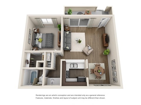 Floor plan for 1 bed, 1 bath, 720 sqft