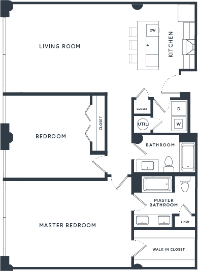 Floor plan for 2 beds, 1 bath, 1282 sqft