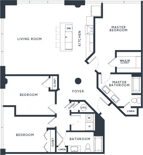 Floor plan for 3 beds, 1 bath, 1972 sqft