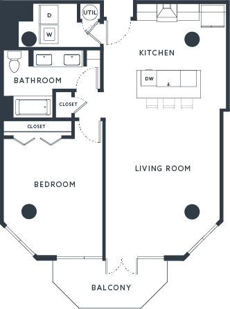 Floor plan for 1 bed, 1 bath, 1125 sqft