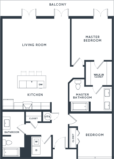 Floor plan for 2 beds, 2 baths