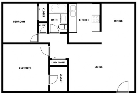 Floor plan for 2 beds, 1 bath, 762 sqft