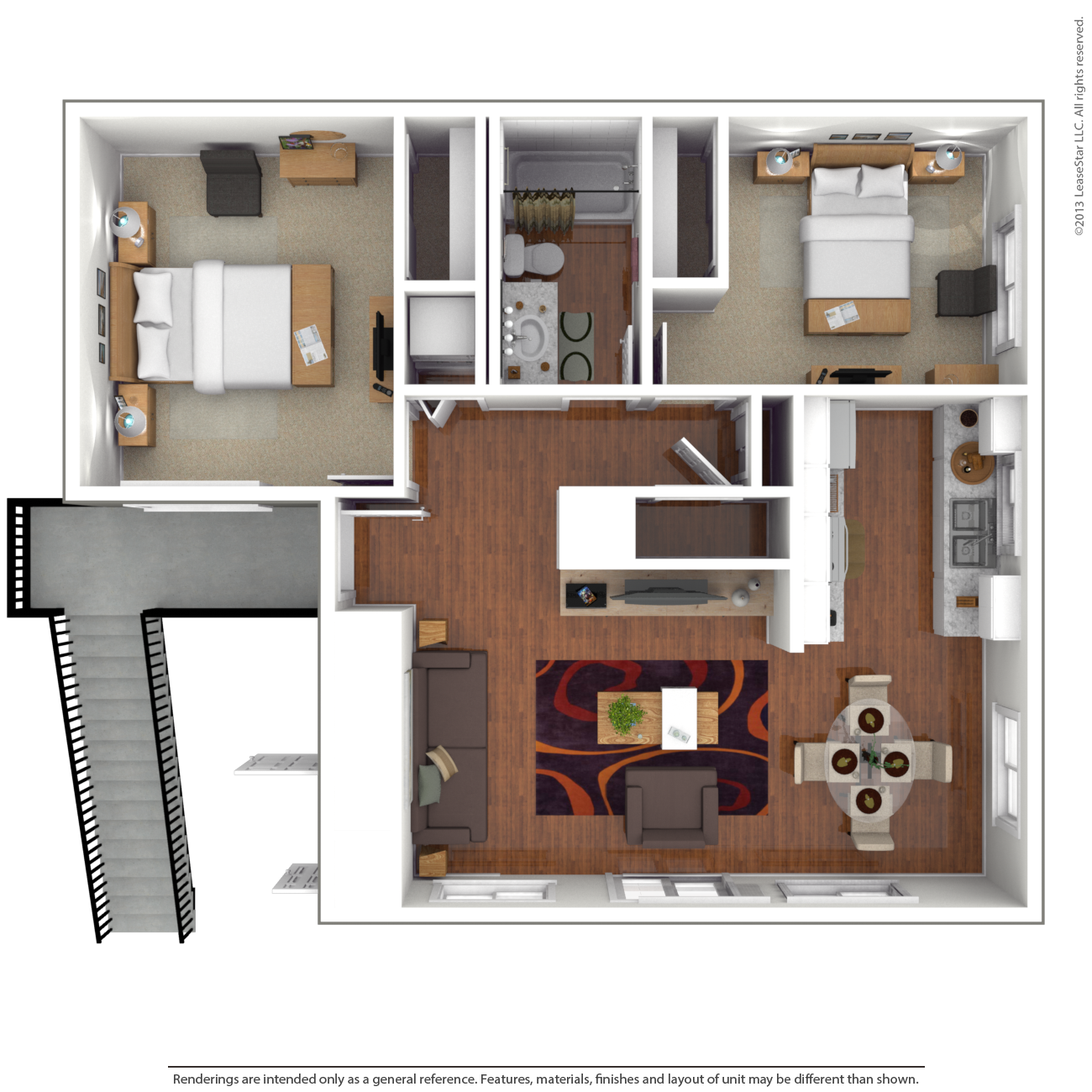 Floor plan for 2 beds, 1 bath, 804 sqft