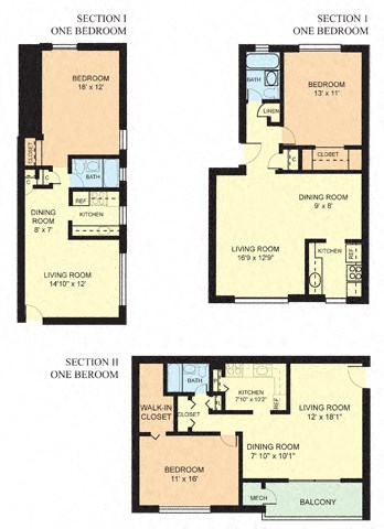 Floor plan for 1 bed, 1 bath, 662 sqft