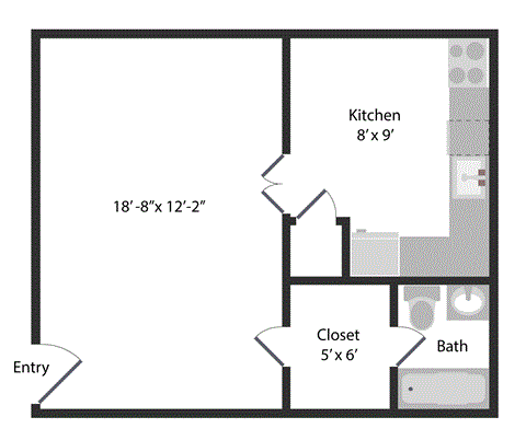 Floor plan for studio, 1 bath, 500 sqft