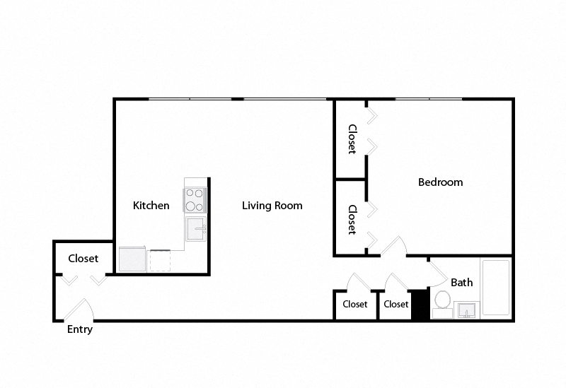 Floor plan for 1 bed, 1 bath, 723 sqft