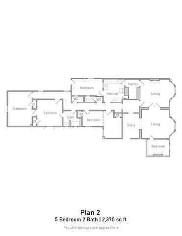 Floor plan for 5 beds, 2 baths, 2371 sqft