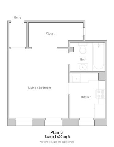 Floor plan for studio, 1 bath, 401 sqft