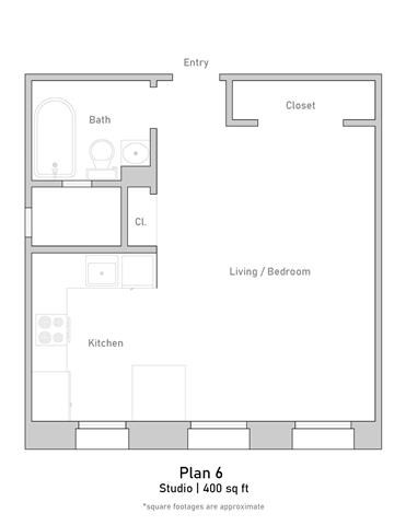Floor plan for studio, 1 bath, 403 sqft