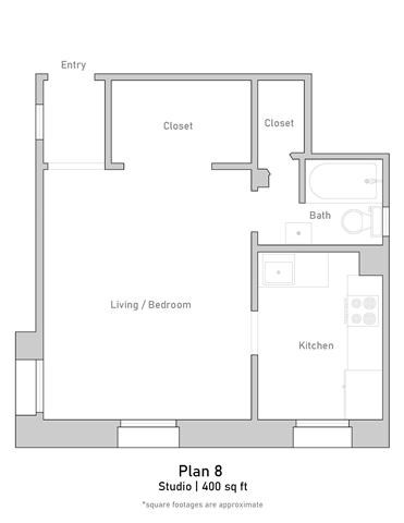 Floor plan for studio, 1 bath, 405 sqft