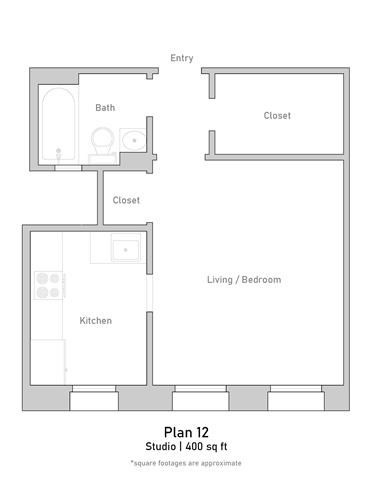 Floor plan for studio, 1 bath, 403 sqft