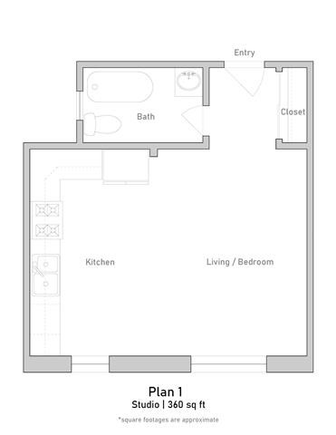 Floor plan for studio, 1 bath, 404 sqft