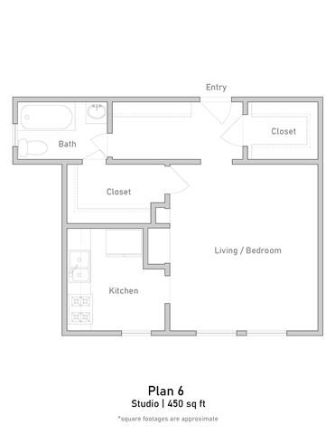 Floor plan for studio, 1 bath, 456 sqft
