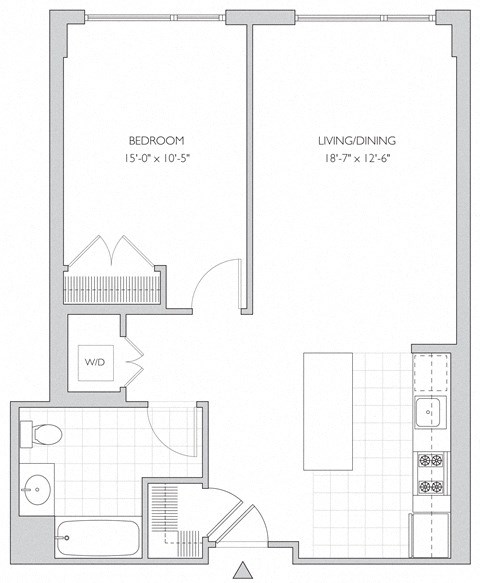 Floor plan for 1 bed, 1 bath, 790 sqft