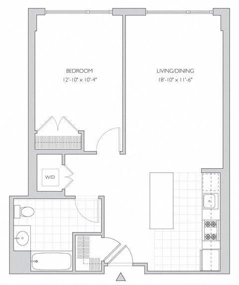 Floor plan for 1 bed, 1 bath, 773 sqft