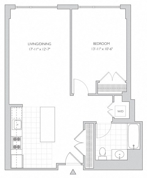 Floor plan for 1 bed, 1 bath, 773 sqft