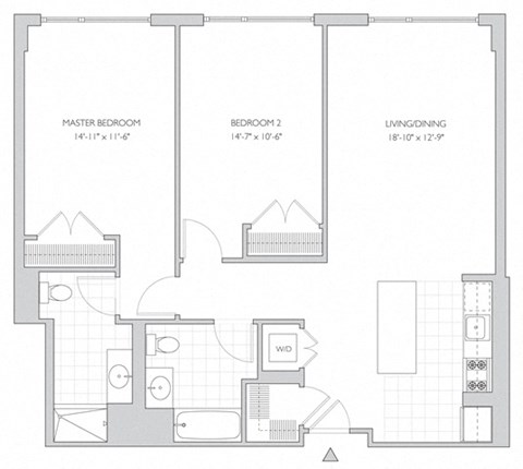 Floor plan for 2 beds, 2 baths, 1113 sqft