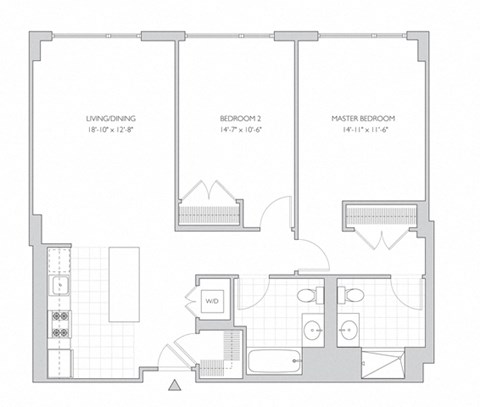 Floor plan for 2 beds, 2 baths, 1132 sqft
