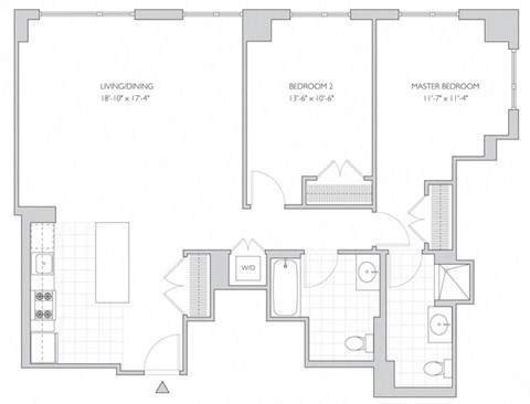 Floor plan for 2 beds, 2 baths, 1152 sqft