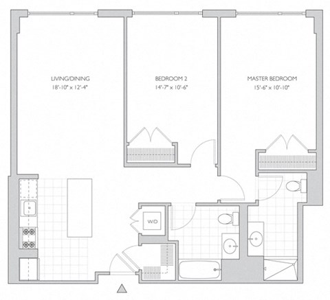 Floor plan for 2 beds, 2 baths, 1113 sqft