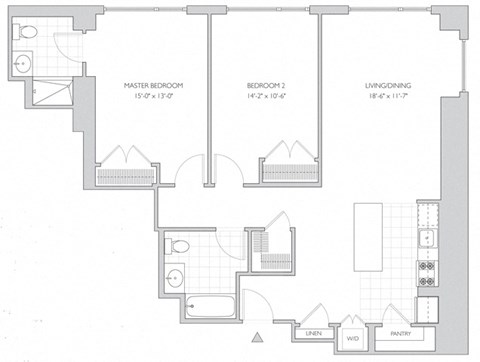 Floor plan for 2 beds, 2 baths, 1186 sqft