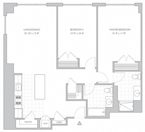 Floor plan for 2 beds, 2 baths, 1216 sqft