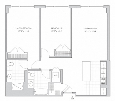 Floor plan for 2 beds, 2 baths, 1132 sqft