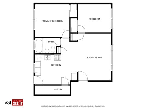 Floor plan for 2 beds, 1 bath, 1000 sqft