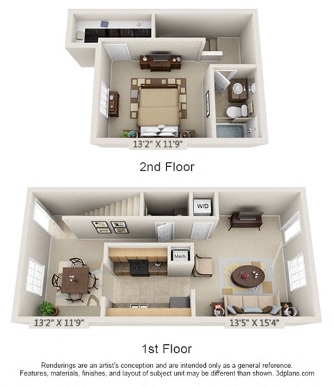 Floor plan for 1 bed, 1.5 baths, 808 sqft