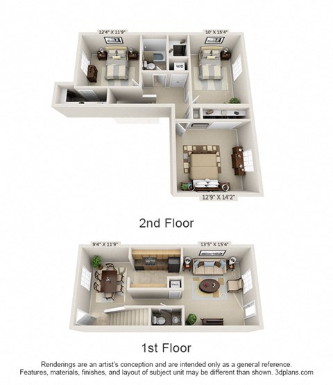 Floor plan for 3 beds, 1.5 baths, 1264 sqft