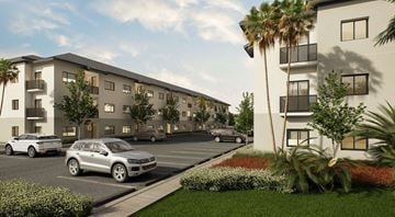 Hialeah apartment for rent - a rendering of an apartment complex with cars parked in a parking lot