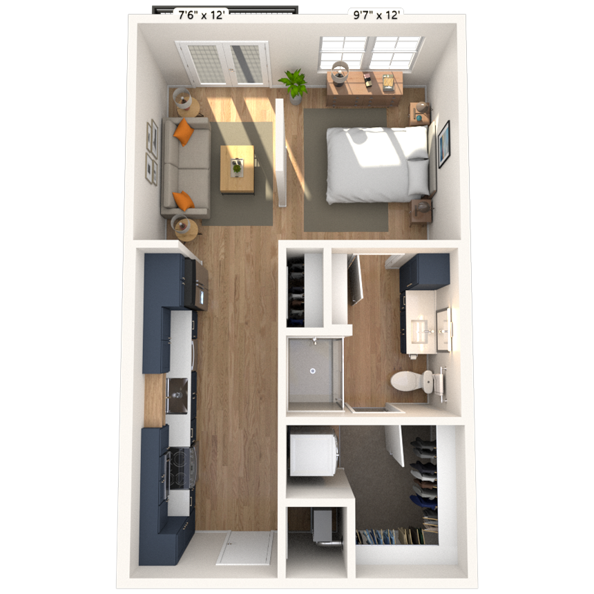 Floor plan for studio, 1 bath, 540 sqft
