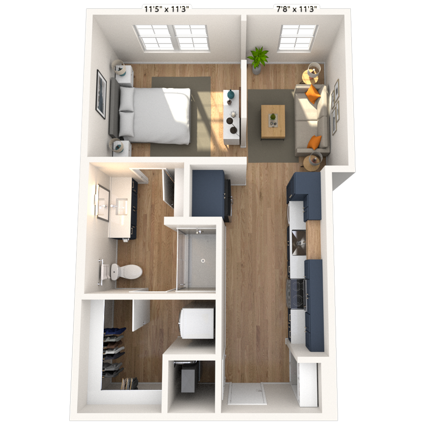 Floor plan for studio, 1 bath, 571 sqft