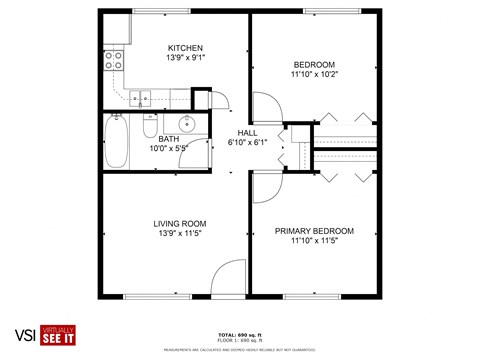 Floor plan for 2 beds, 1 bath, 750 sqft