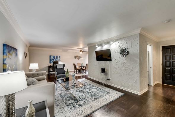Grand Prairie house for rent - A living room with a white couch and a painting on the wall.