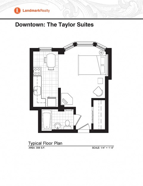 Floor plan for studio, 1 bath, 325 sqft