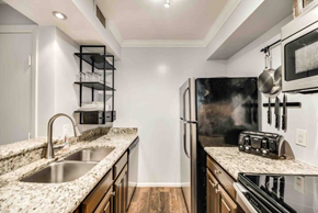 Irving house for rent - a kitchen with a sink and a refrigerator