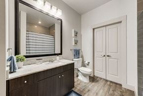 Richardson house for rent - a bathroom with a toilet and a large mirror
