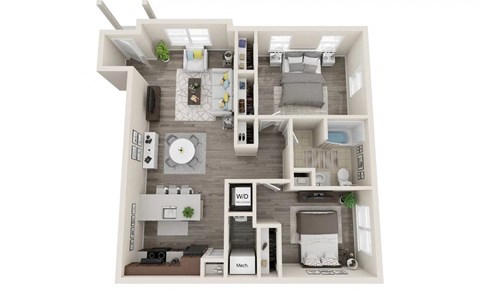 Floor plan for 2 beds, 1 bath, 1032 sqft