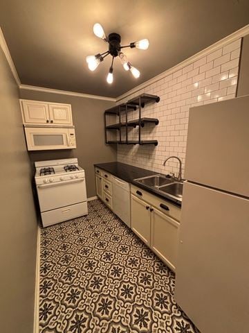 Tulsa apartment for rent - A small kitchen with a black and white patterned floor.