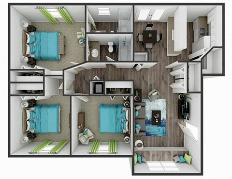 Floor plan for 3 beds, 2 baths, 1200 sqft