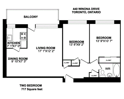 Floor plan for 2 beds, 1 bath