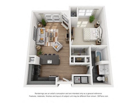 Floor plan for 1 bed, 1 bath, 758 sqft