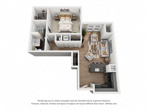Floor plan for 1 bed, 1 bath, 759 sqft