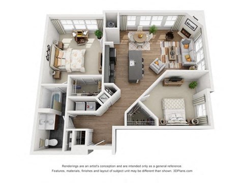 Floor plan for 1 bed, 1 bath, 1110 sqft