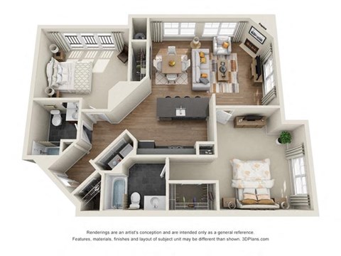 Floor plan for 2 beds, 2 baths, 1202 sqft