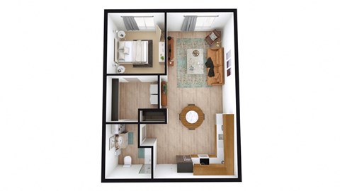 Floor plan for 1 bed, 1 bath, 746 sqft
